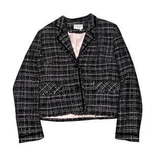 Charles Gray London Blazer Jacket Womens 8 Black Pink Tweed Plaid Wool Blend